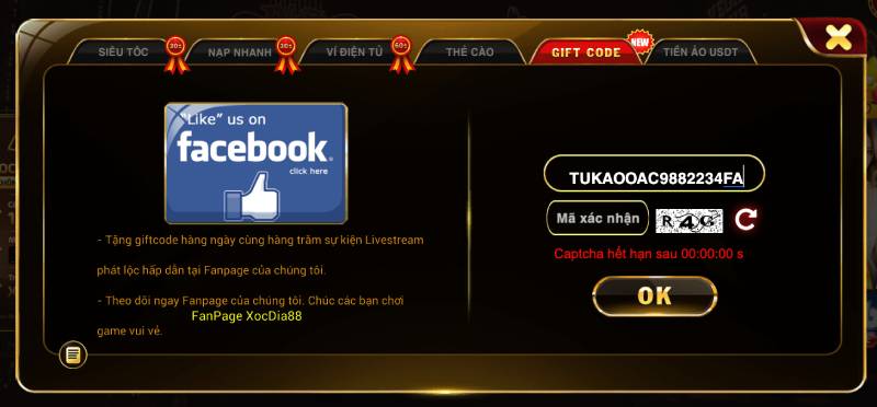 Nhận quà với gift code Xocdia88